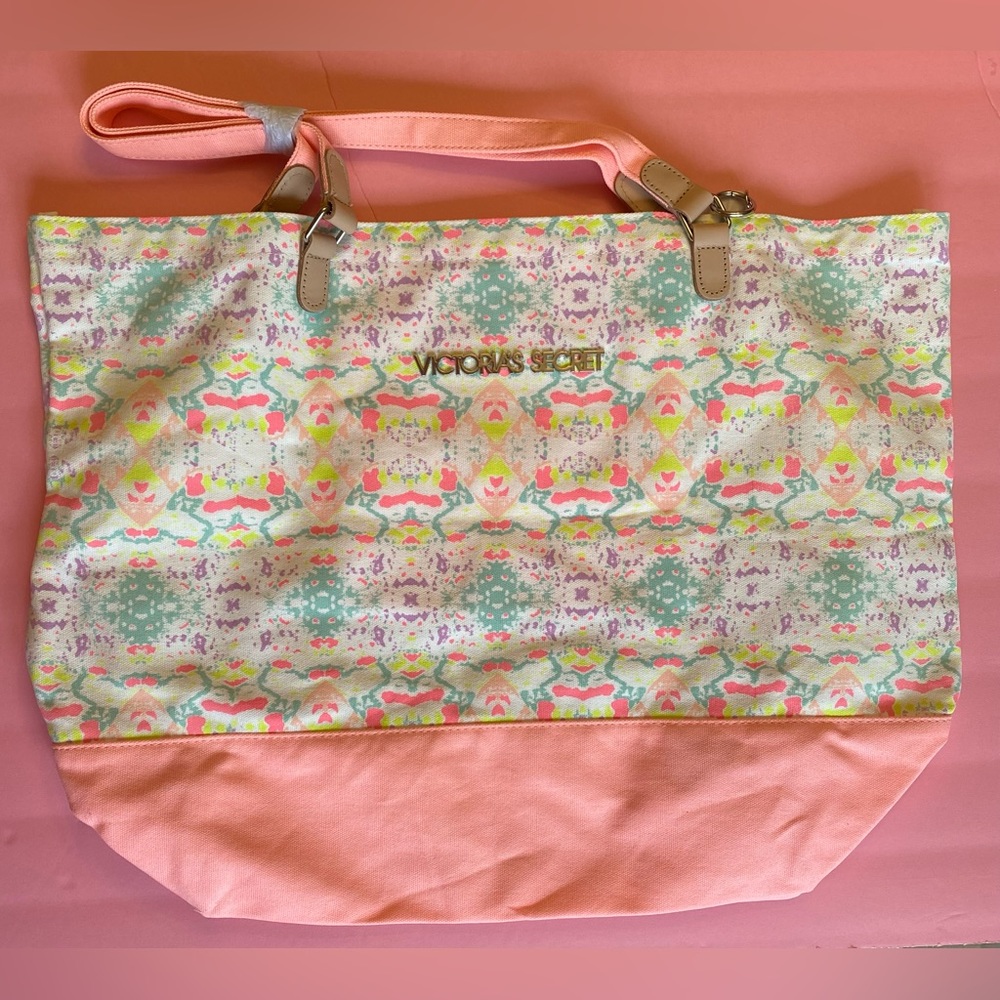 RARE 2013 Victoria’s Secret canvas shopper tote bag with Angel wings keychain